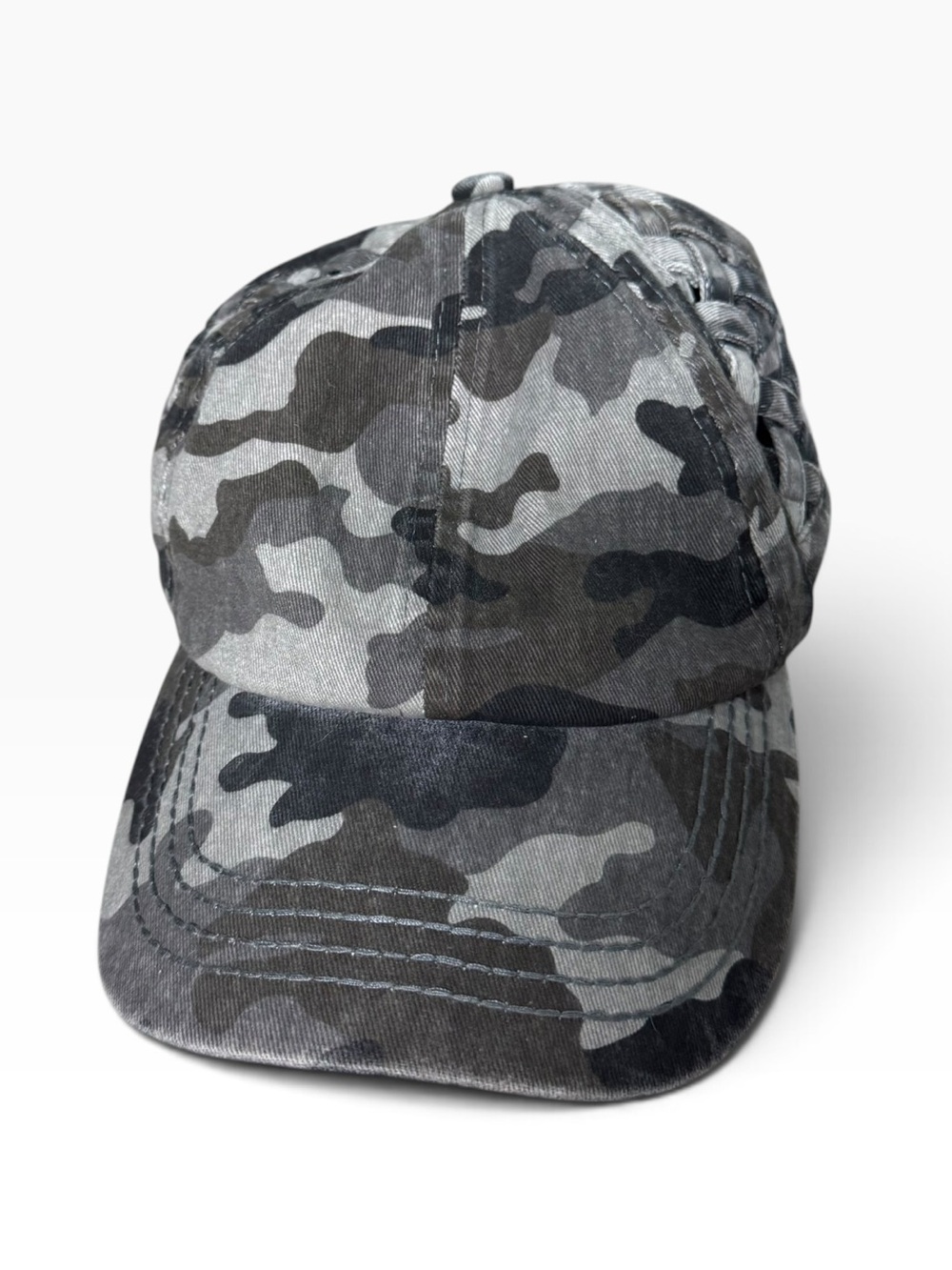 C.C Gray Black Camo Ponytail  Baseball Cap